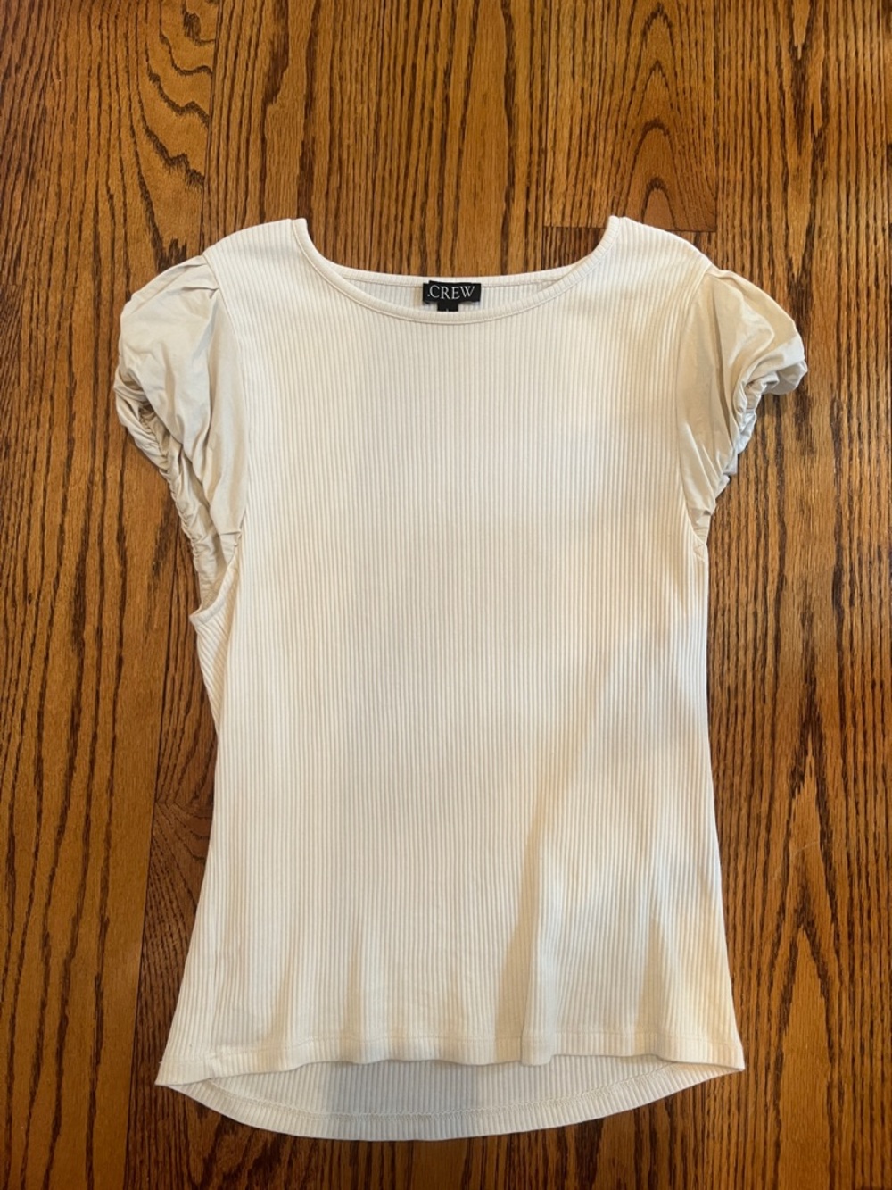 J. Crew Off-White Ribbed Short Sleeve Puff Top